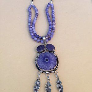 925 SS Feathers & Quartz Necklace